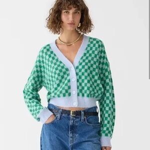 NWT J crew green and blue checker sweater
